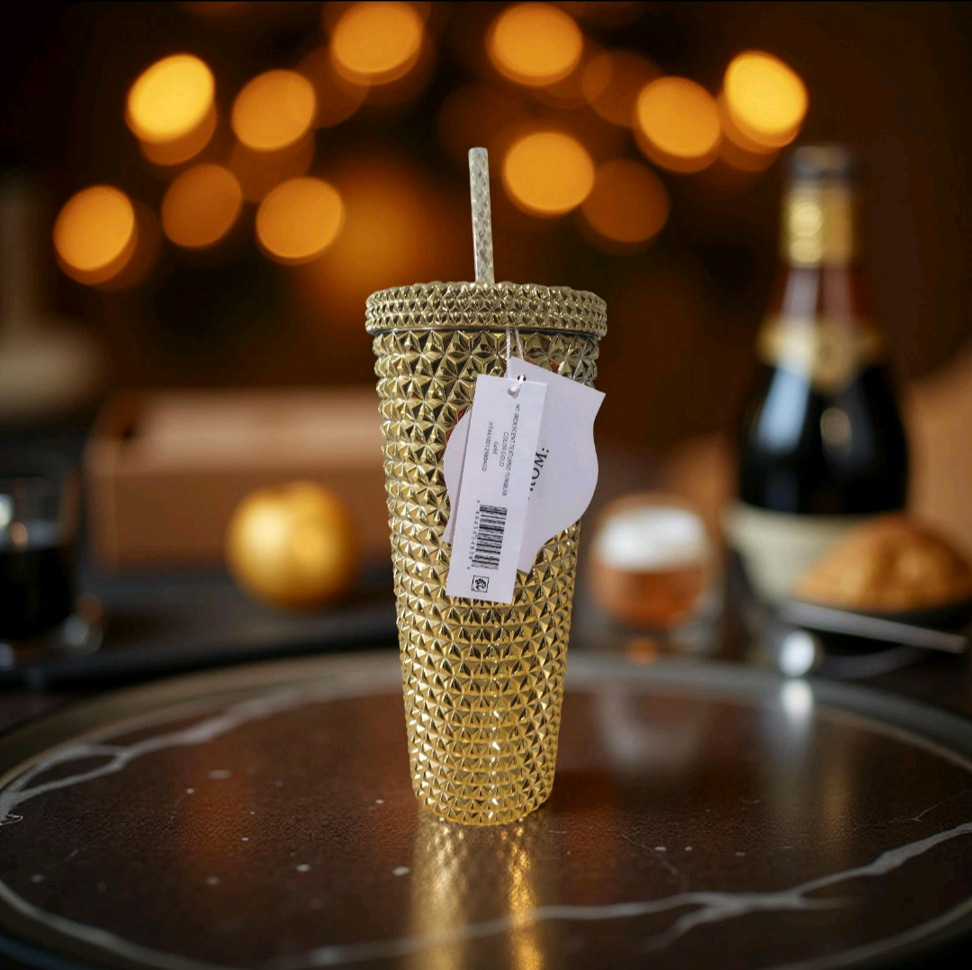 New Holiday Time 26 oz Acrylic Iridescent Double-Wall Tumbler with Straw – Gold