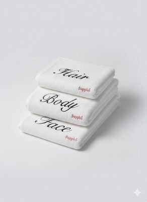 Cotton White  Bath Towel with design Hair, face and body.